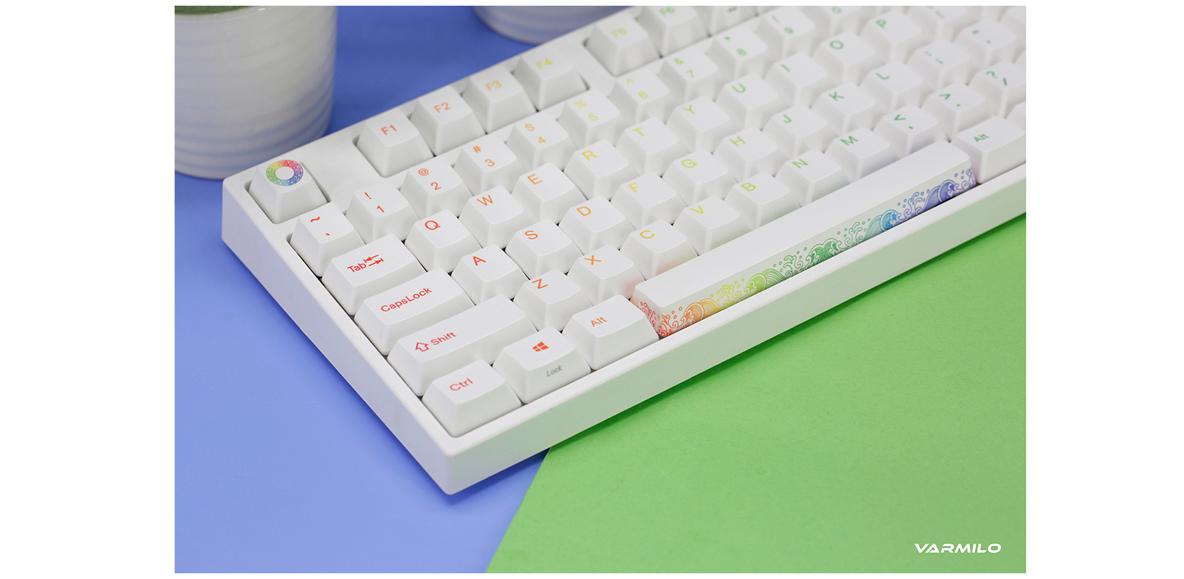 Bàn phím cơ Varmilo VA108M Rainbow Led RGB - Mechanical Cherry Red Switch sử dụng keycap pbt cao cấp